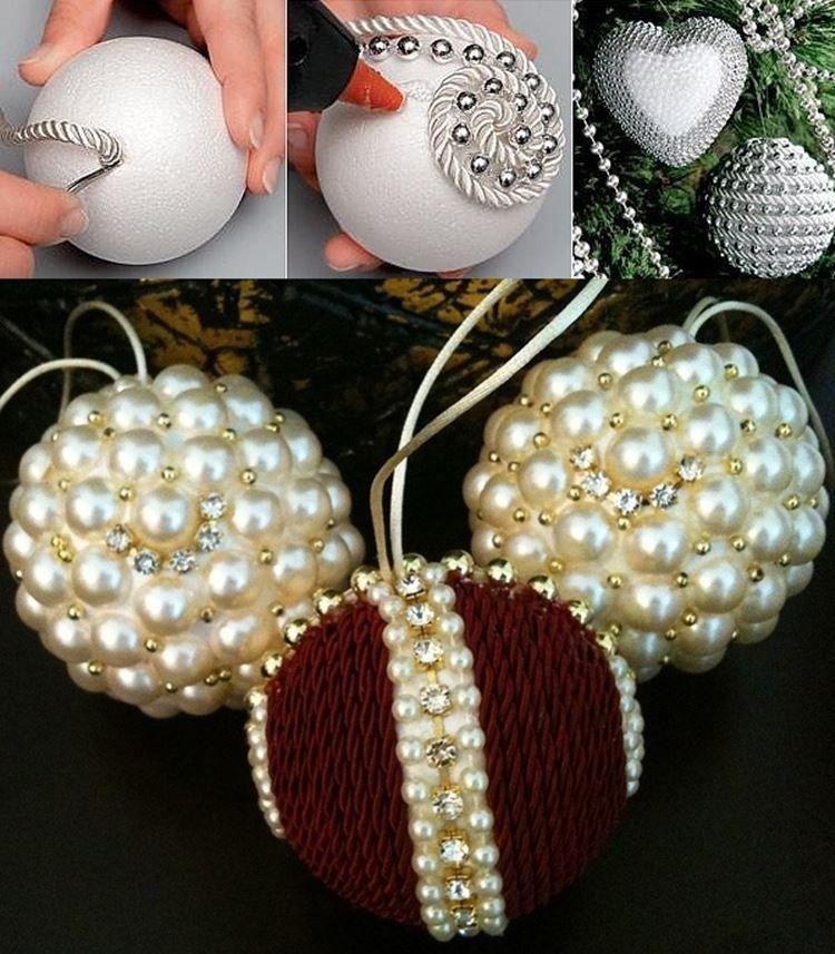 Шары из шнура и бусин - Елочные игрушки своими руками