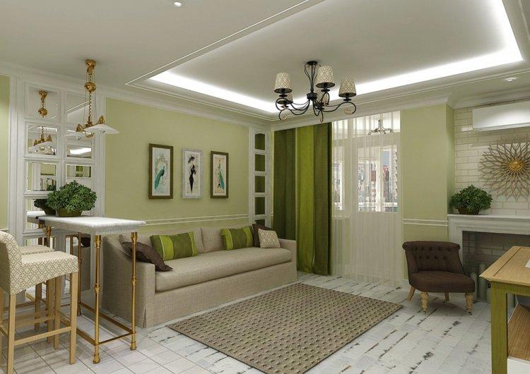 Фисташковый цвет в гостиной - дизайн фото