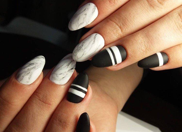 Белый маникюр с черным