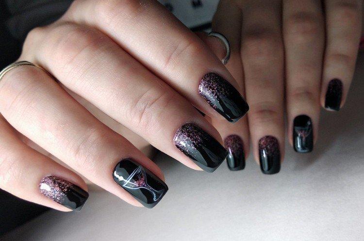 Маникюр на квадратные ногти с блестками
