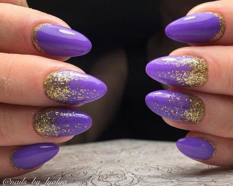 Фиолетовый маникюр с блестками