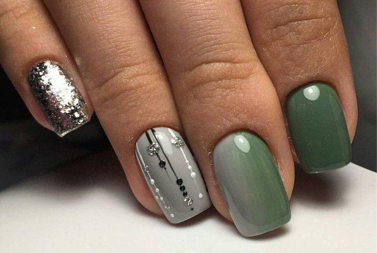 Серо-зеленый маникюр