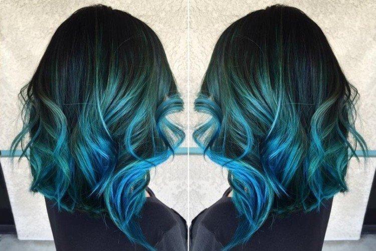 Цветной балаяж на темные волосы