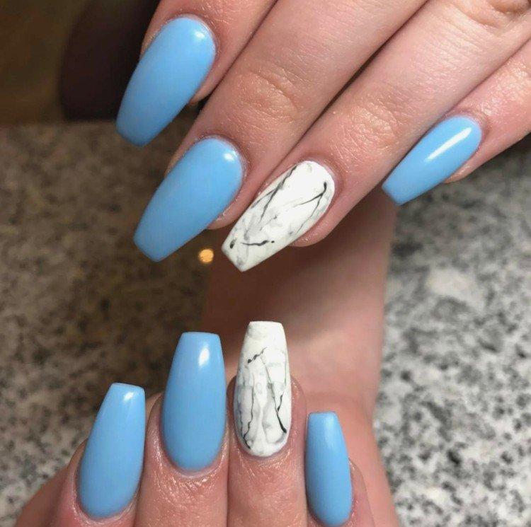Голубой маникюр на длинные ногти