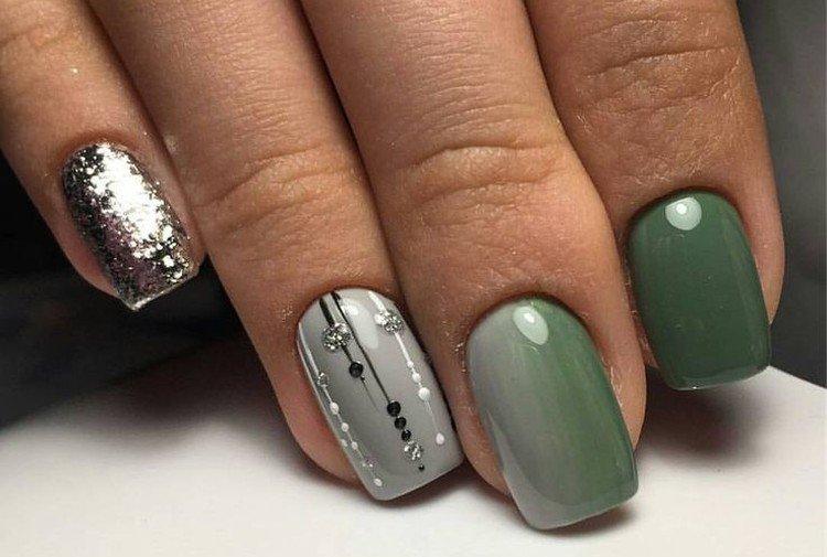 Серо-зеленый маникюр