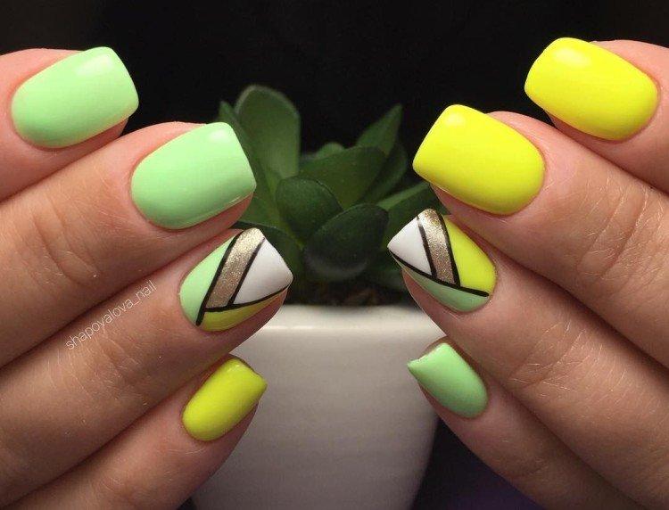 Желто-зеленый маникюр