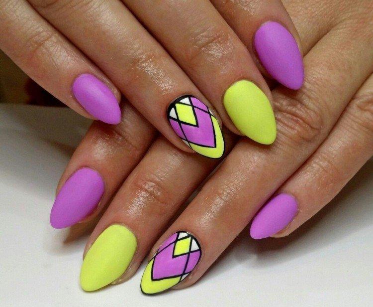 Желто-фиолетовый маникюр