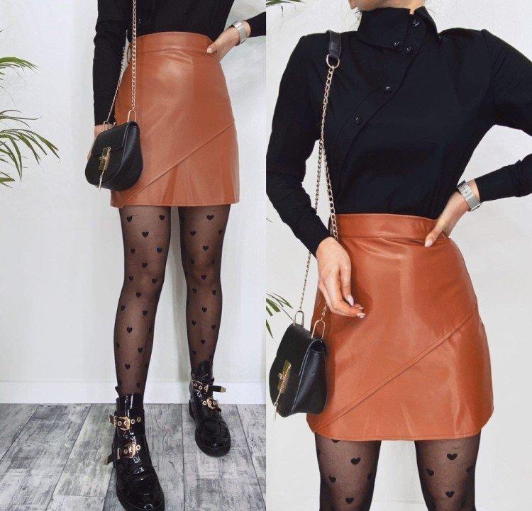 С чем носить кожаную юбку - фото и идеи