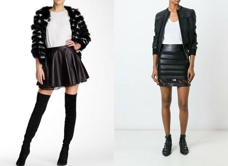 Кожаная юбка с кружевом