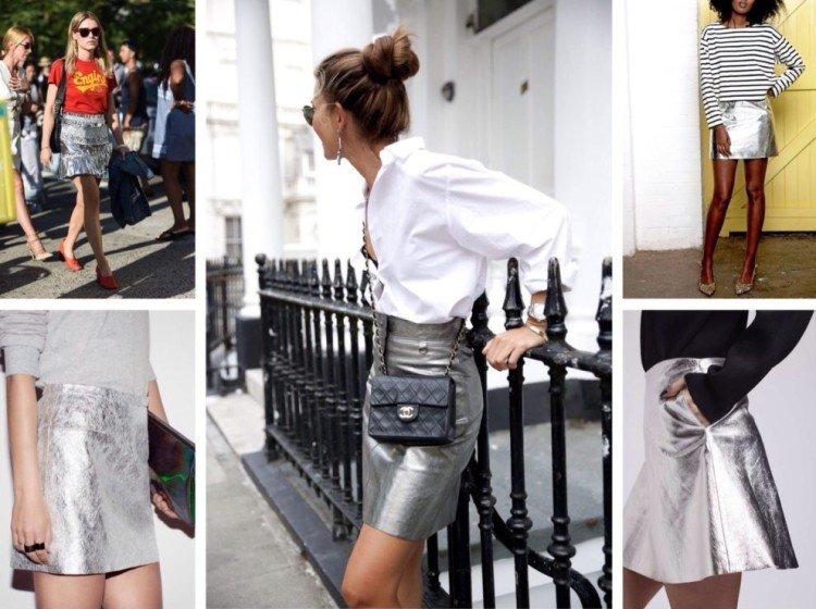 Кожаная юбка-металлик