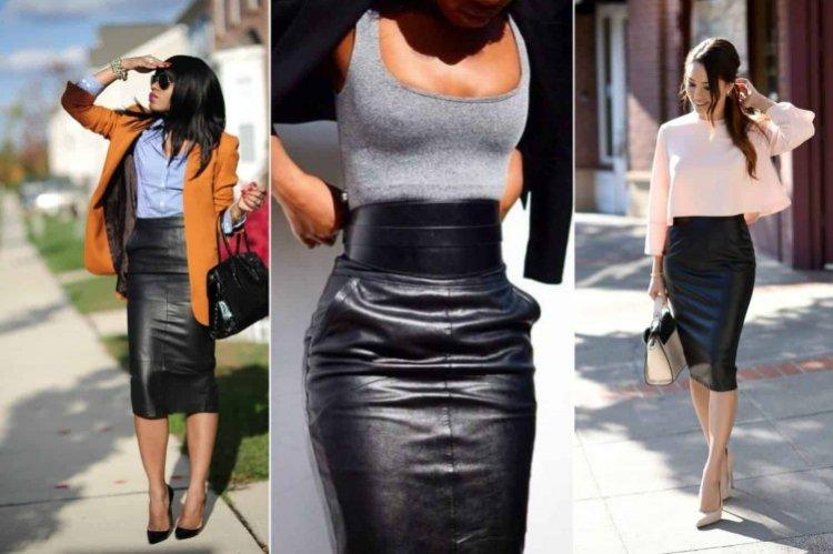 Кожаная юбка с корсетом