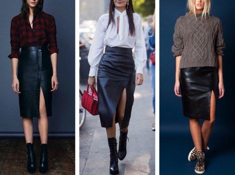 Кожаная юбка с разрезом