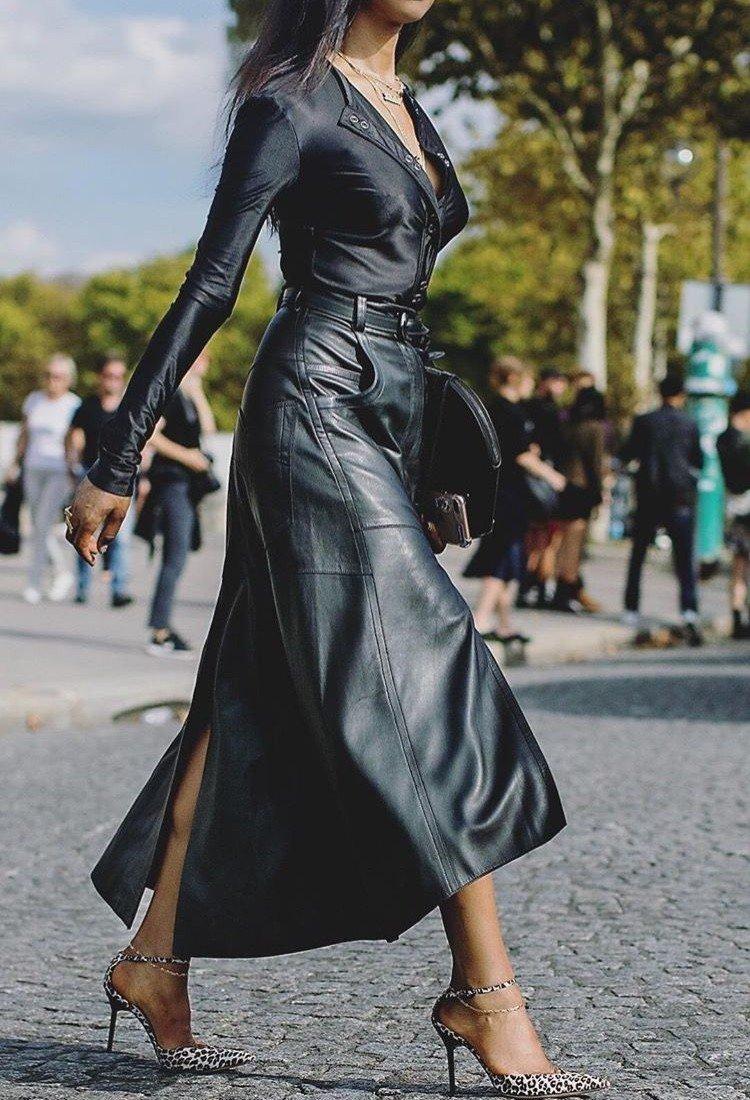 Кожаная юбка макси