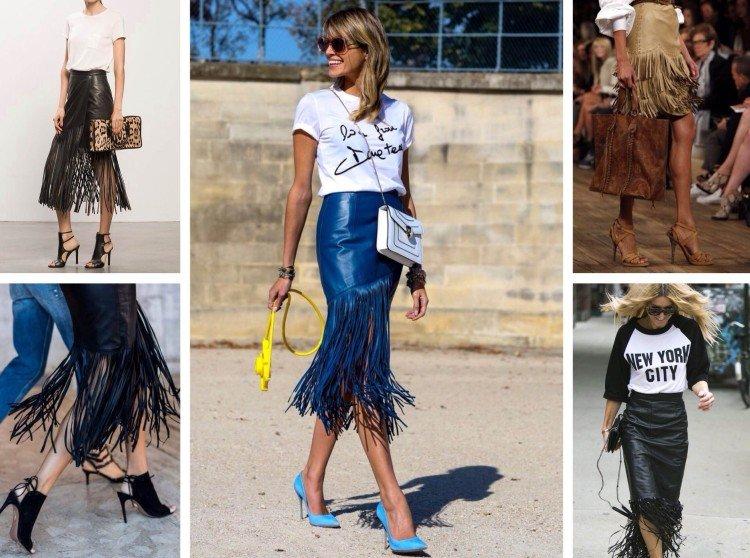 Кожаная юбка с бахромой