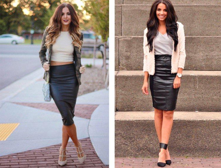 Кожаная юбка с завышенной талией