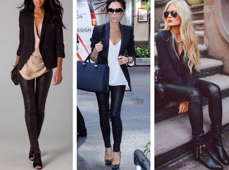 Кожаные брюки с классическим пиджаком