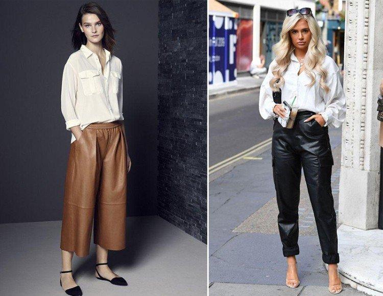 Широкие кожаные брюки