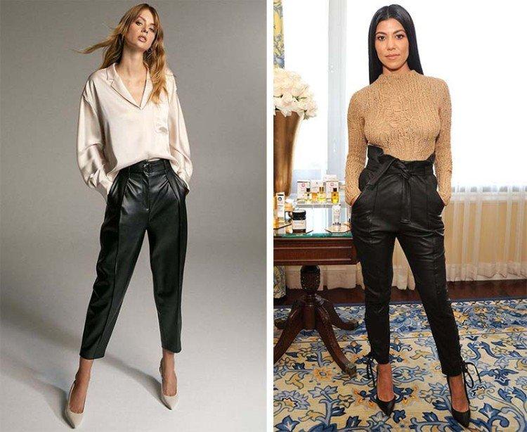 Кожаные брюки с высокой талией