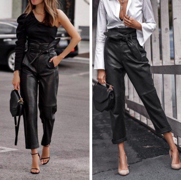 С чем носить кожаные брюки - фото и идеи