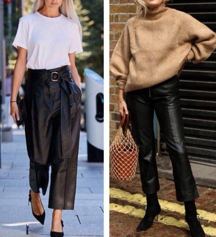 С чем носить кожаные брюки - фото и идеи