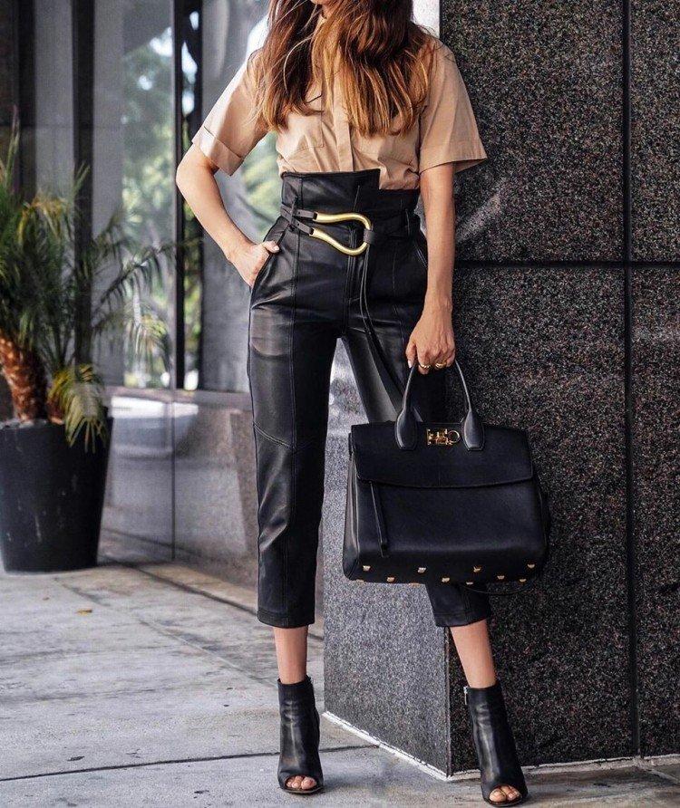 С чем носить кожаные брюки - фото и идеи