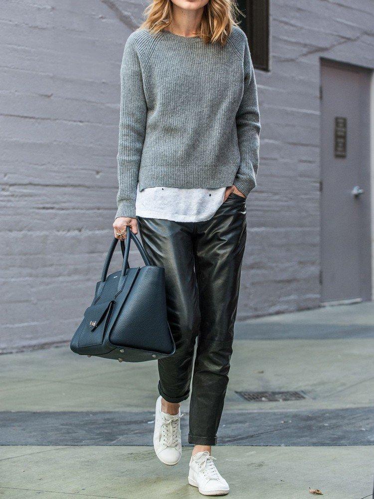 С чем носить кожаные брюки - фото и идеи