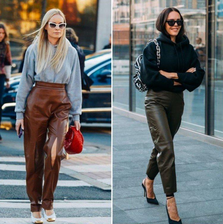 Кожаные брюки с худи