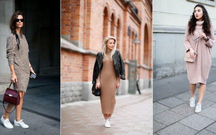 Вязанное платье с кроссовками