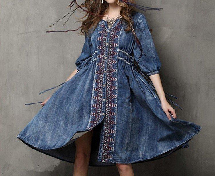 Джинсовые платья в стиле бохо