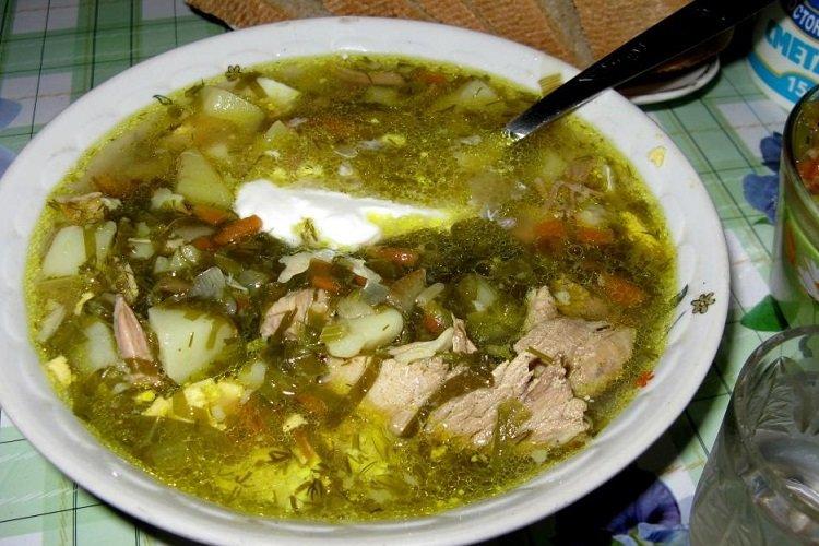 Зеленый борщ с индейкой и щавелем