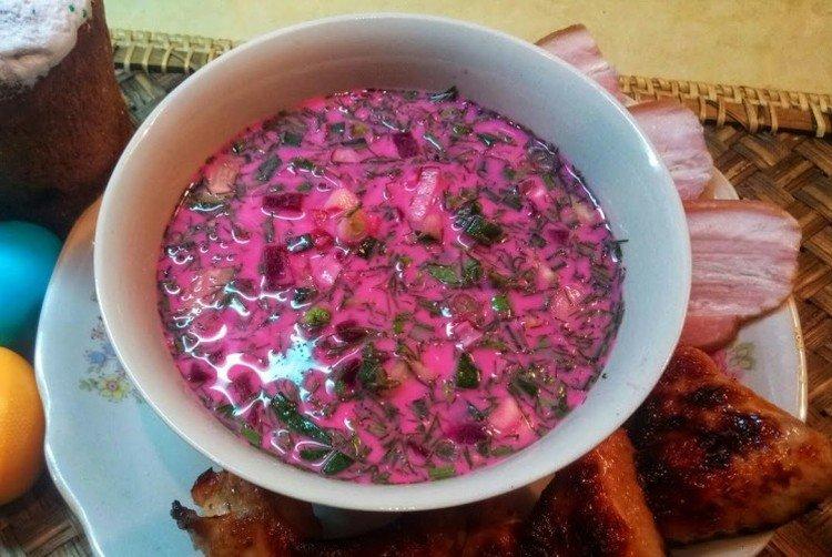 Окрошка на кефире со свеклой