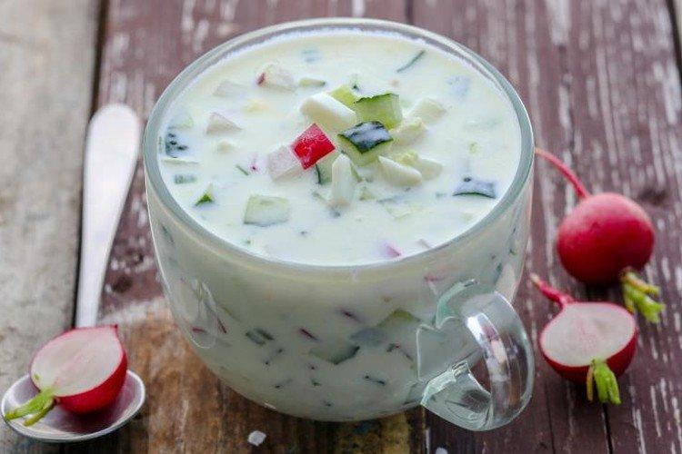 Окрошка на кефире с адыгейским сыром