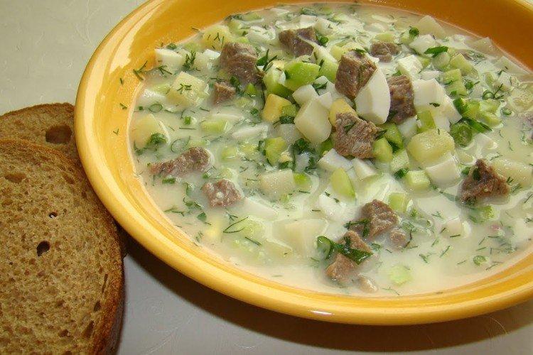Окрошка на кефире с мясом