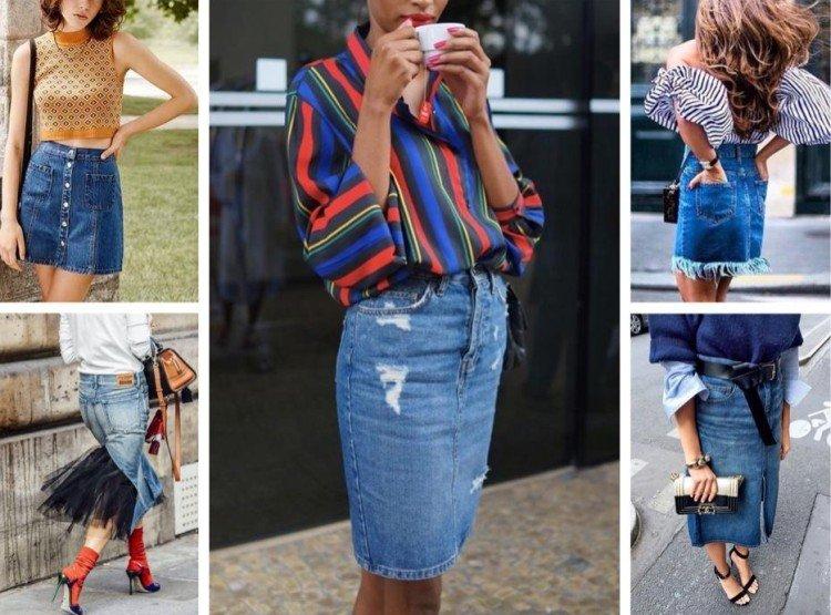 Модные джинсовые юбки 2021 - фото