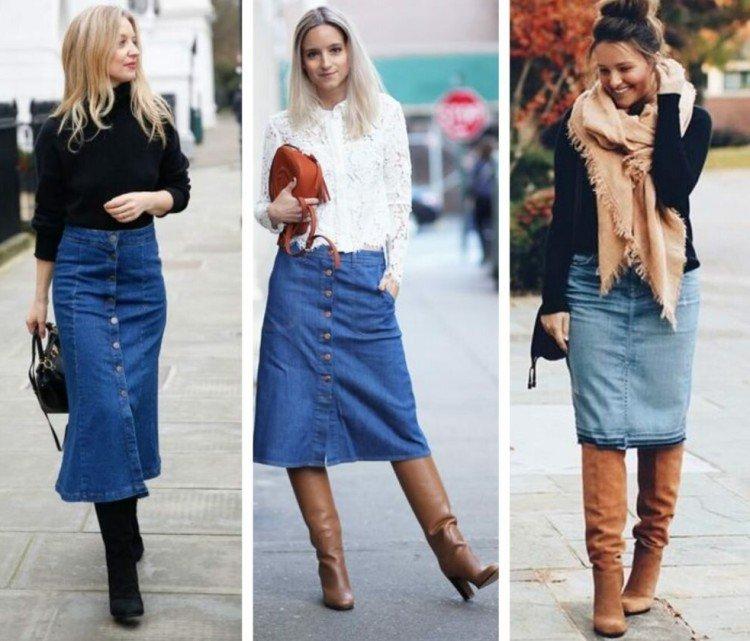 Модные джинсовые юбки 2021 - фото