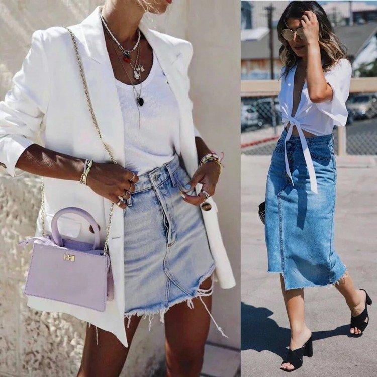 Модные джинсовые юбки 2021 - фото