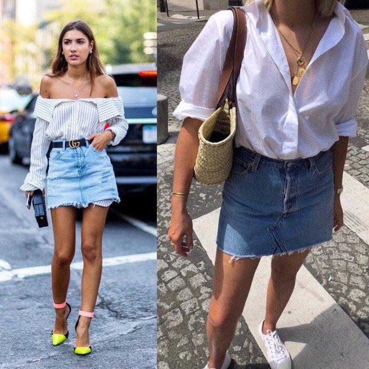 Модные джинсовые юбки 2021 - фото