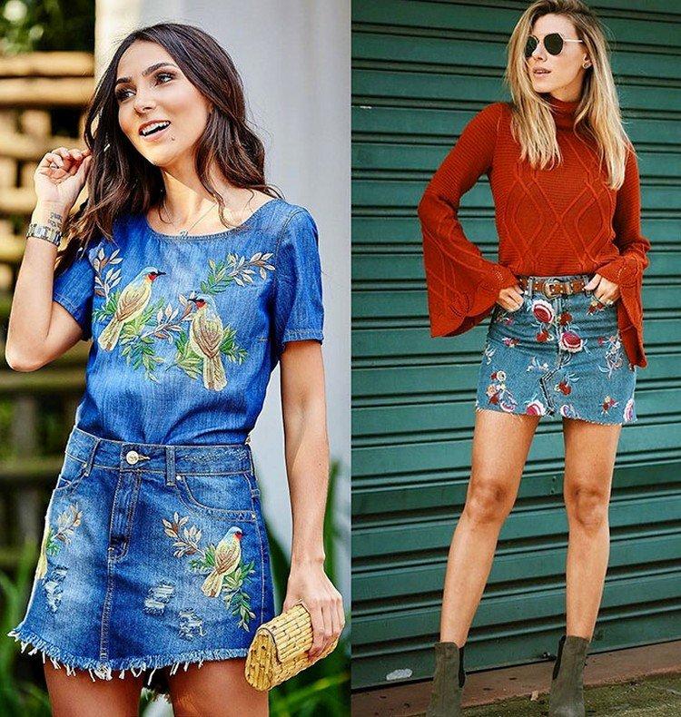 Джинсовая юбка с вышивкой