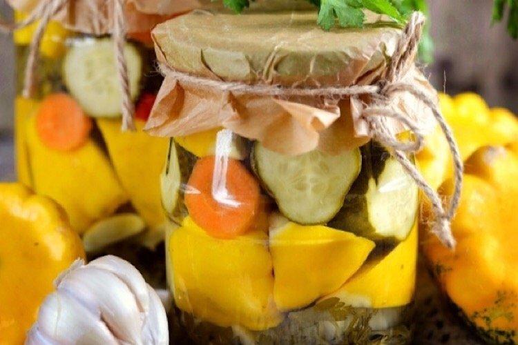 Патиссоны с огурцами на зиму