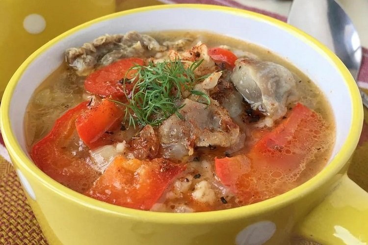 Гречневый суп с куриными сердечками