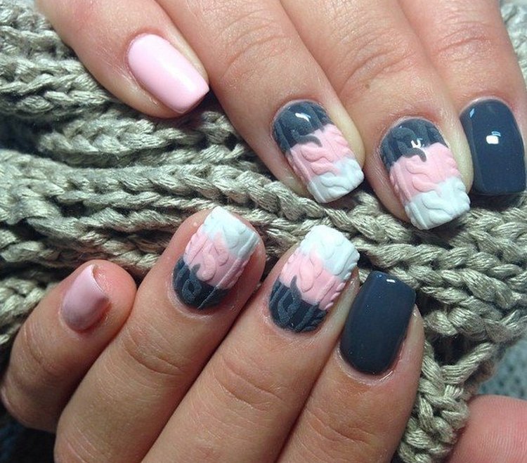 Вязаный маникюр на короткие ногти