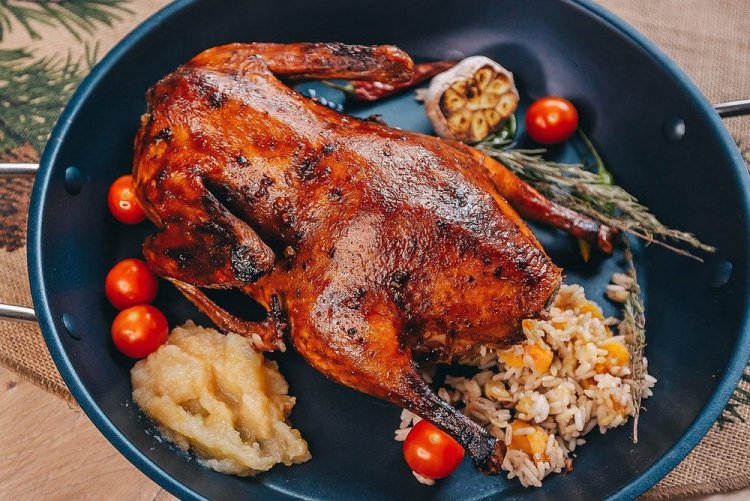 Утка с рисом и овощами