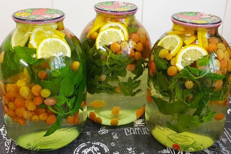 Компот «Мохито» из крыжовника с лимоном и мятой