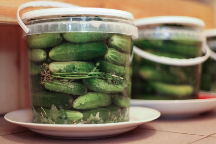 Квашеные корнишоны в пластиковых ведерках