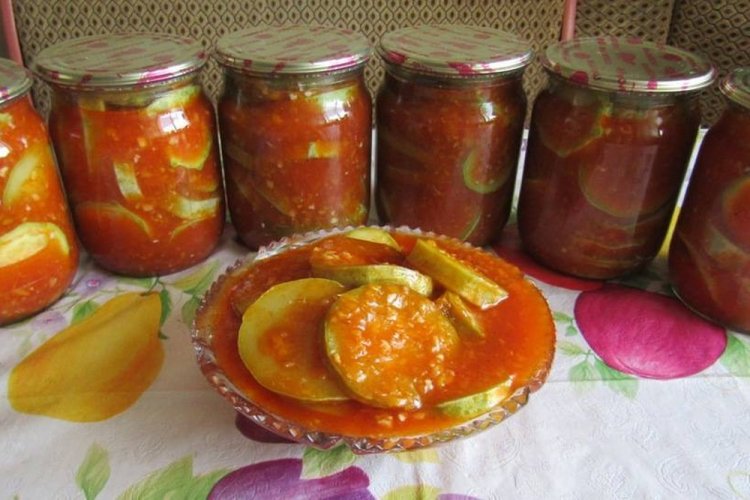 «Тещин язык» с томатным соком на зиму