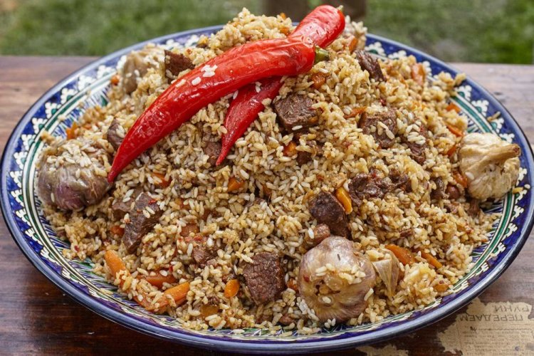 Острый плов с говядиной и сухой аджикой в казане