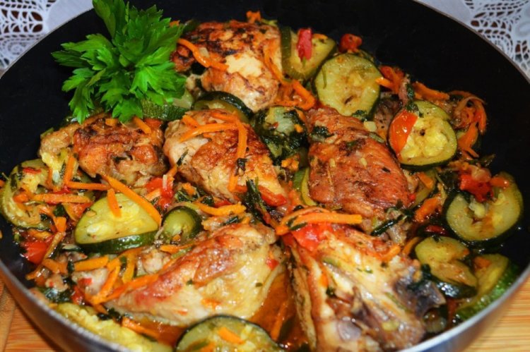 Курица с цукини на сковороде