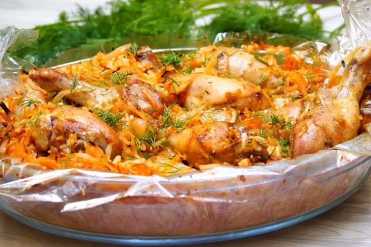 Куриные ножки с рисом и капустой в духовке