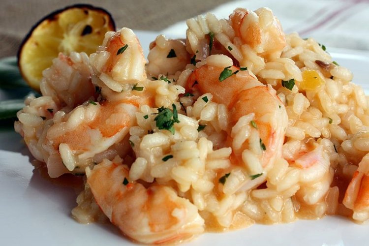 Рис с креветками в сливках