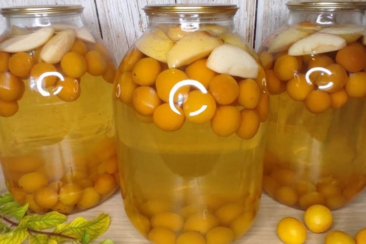 Компот из желтой алычи и яблок на зиму